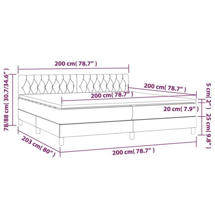 VidaXL Divan Bed with Mattress Black 200x200 Cm Fabric - Model 3140323