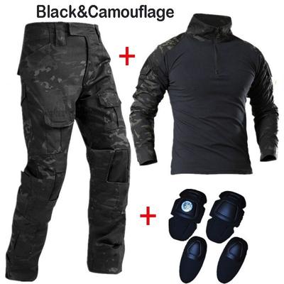 Taktik Kamuflaj Askeri Üniforma Elbise Takım Elbise Erkekler ABD Ordusu Elbise Ordu Savaş Gömlek + Kargo Pantolon + Dirsek Diz Pedleri