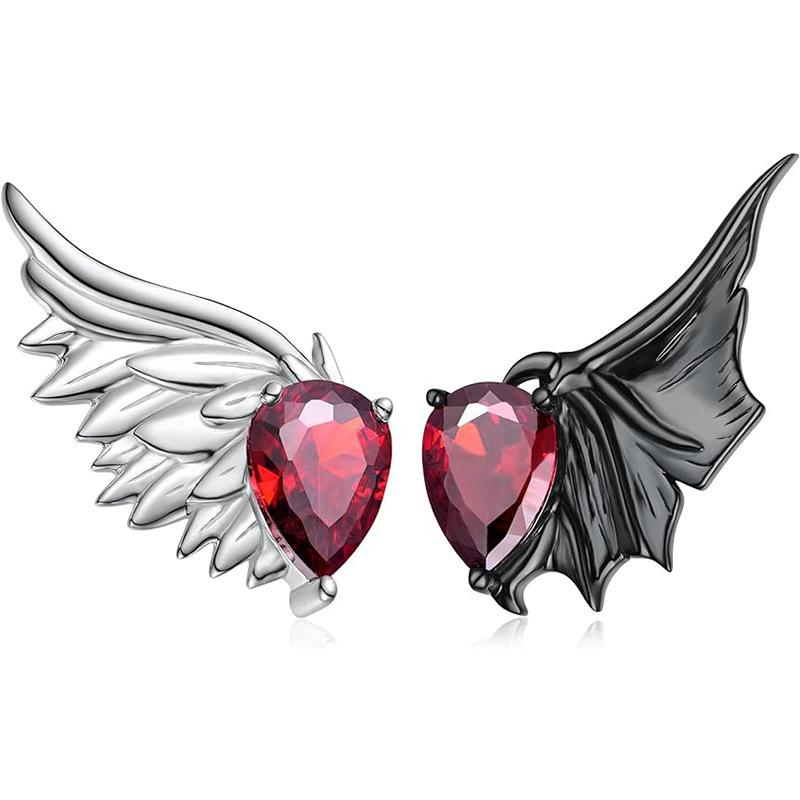 Red Zircon Earrings For Women Gothic Punk Wing Angel Devil Ear Studs Jewelry Gift