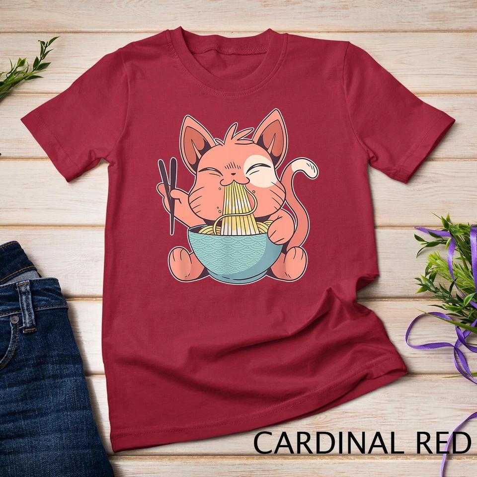 Cute Anime Cat Eating Ramen Japanese Kawaii Style T-Shirt Unisex T-shirt 2 4XL