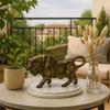 Brass Finish Bull Resin Statue for Home Decor (Pack of 1, Golden and Black)