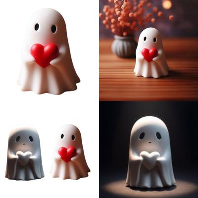 Festive Miniature Cartoon Heart Ghost Figurine for Halloween Decorations Great for Desk Room Decoration