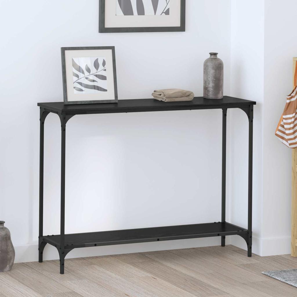 Console Table with Shelf Black Oak Effect 101 X 30.5 X 75 Cm