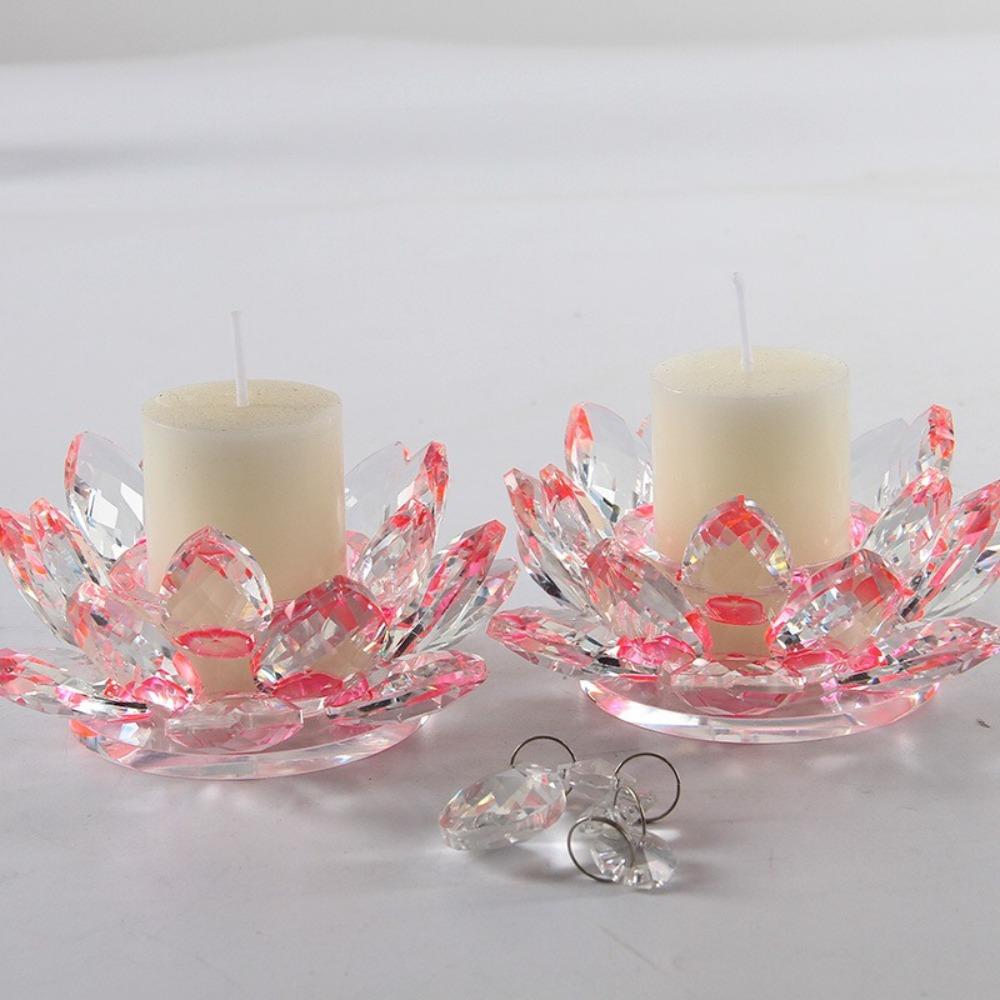 Cute Lotus Candle Holder Crystal Glass Tealight Candlestick Home Ornament Clear Figurines Everlasting Lamp Base Party Decor