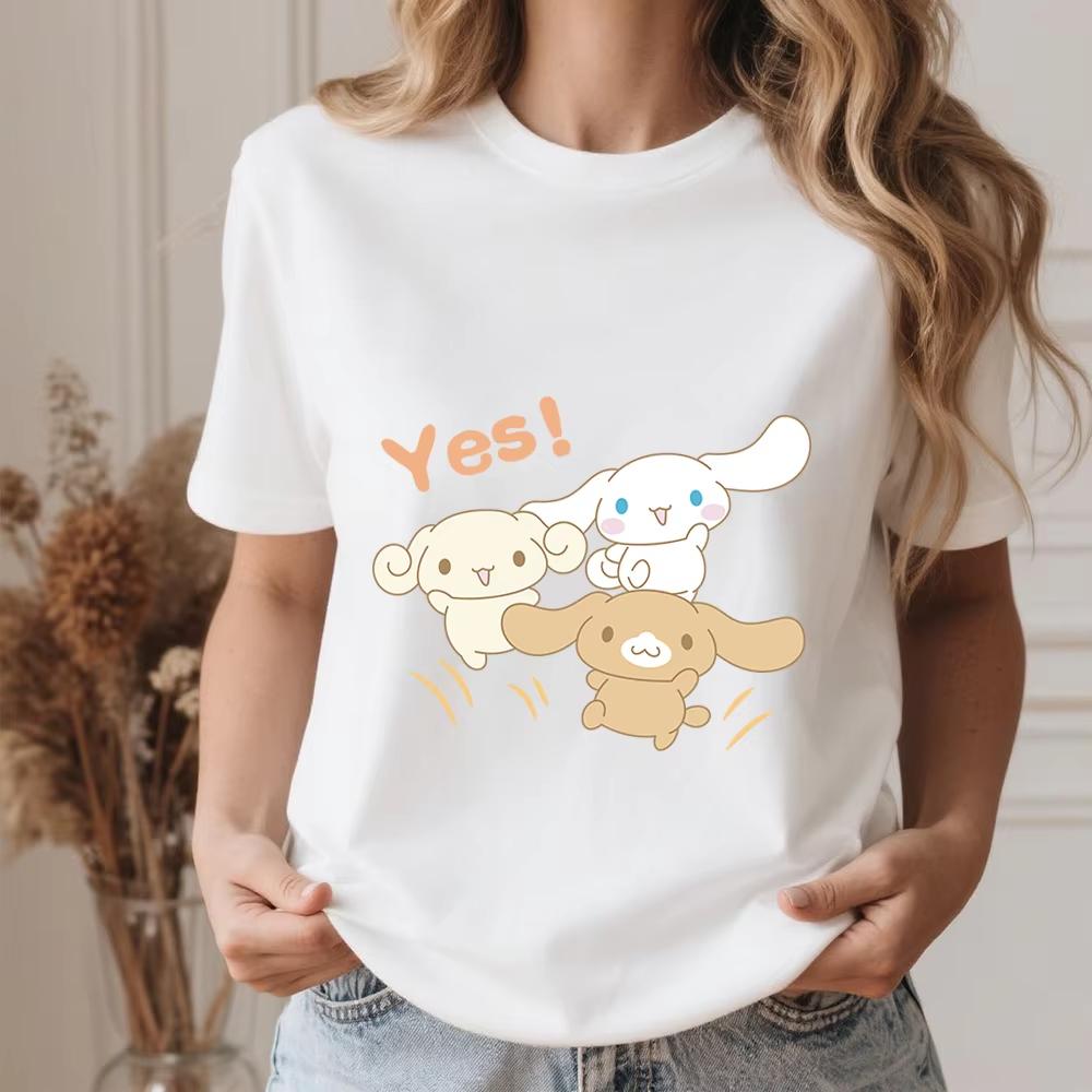 

2026 Summer Cinnamoroll Yes Vibe Print Cotton T Shirt for Women Casual Soft Comfort Summer Top S