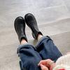 Leather Skinny Boots Women's New Winter Round Head Martin Boots Rear Zipper Fleece Thick-soled Elastic Short Boots Socks Boots