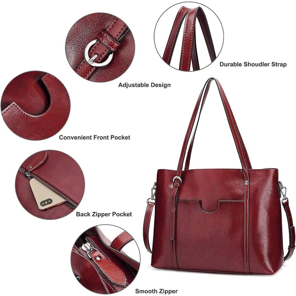 Women Genuine Leather Top Handle Satchel Daily Work Tote Shoulder Bag Large Capacity
