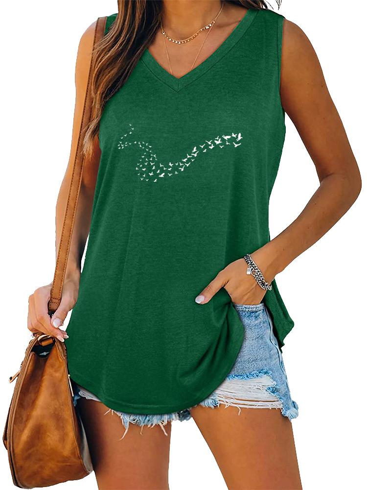 Women Fashion V Neck Tank Top Summer Casual Printed Sleeveless Top