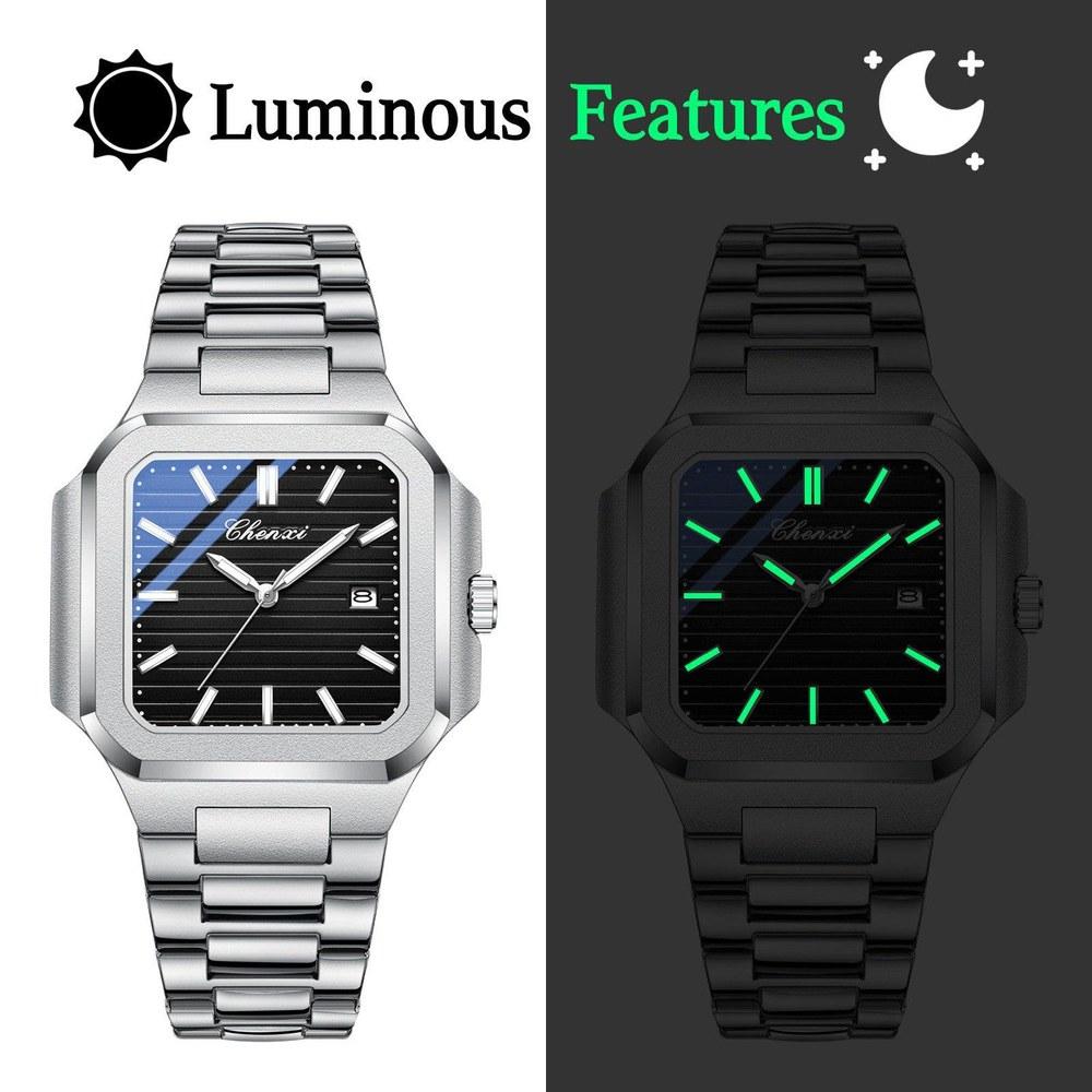 JewelryWe Men's Stainless Steel Calendar Watch Silver 3ATM Water-Resistant Luminous Analog Quartz Fashion Accessory Gift for Boyfriend