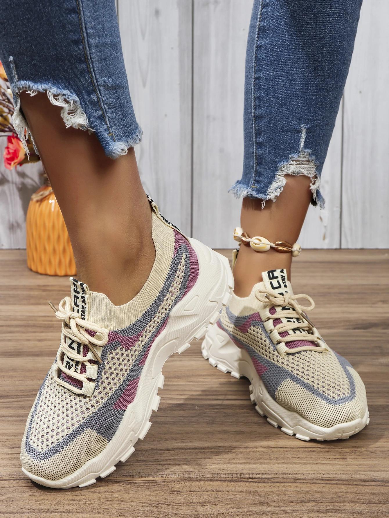 Мода 2024 года женские дышащие летающие тканые кроссовки повседневные туфли на платформе — фото 2