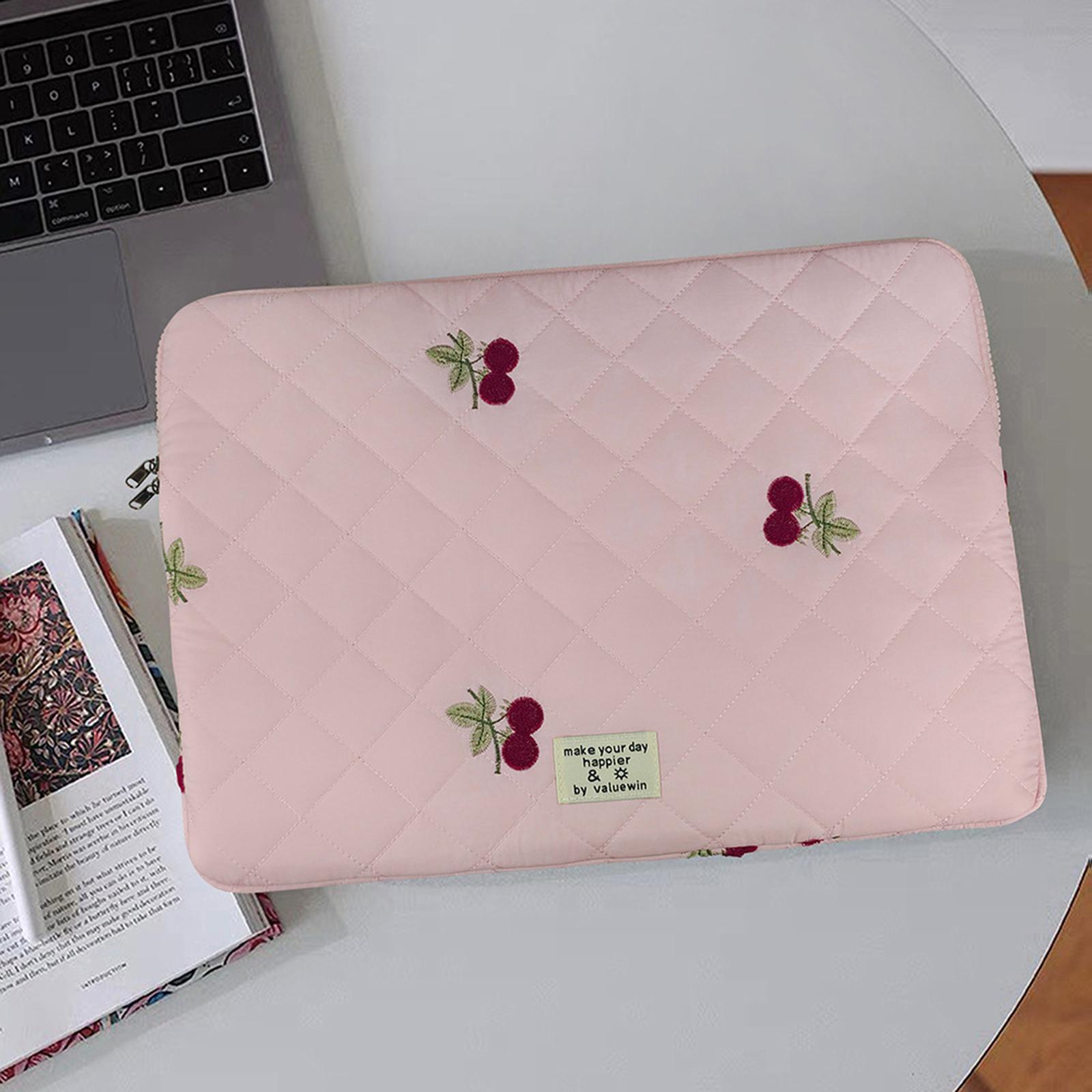 

Women Cherry Quilted 11inch Puffy Laptop Sleeve Computer Protective Sleeve Tablet Liner Pouch for MacBook Ipad