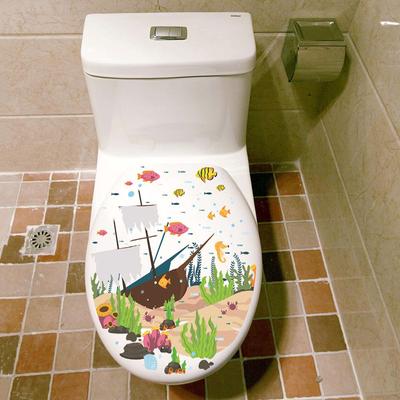 Décoration Murale 3D pour la Maison Art Mural Salle de Bain Poisson Dessin Animé Vie Marine Autocollants Monde Sous-Marin Autocollants Toilettes