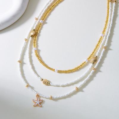 Multilayer  Starfish Sea Shell Beads Necklaces for Women Bohemian Starfish Conch Shell Choker Chain Summer Jewelry Gift