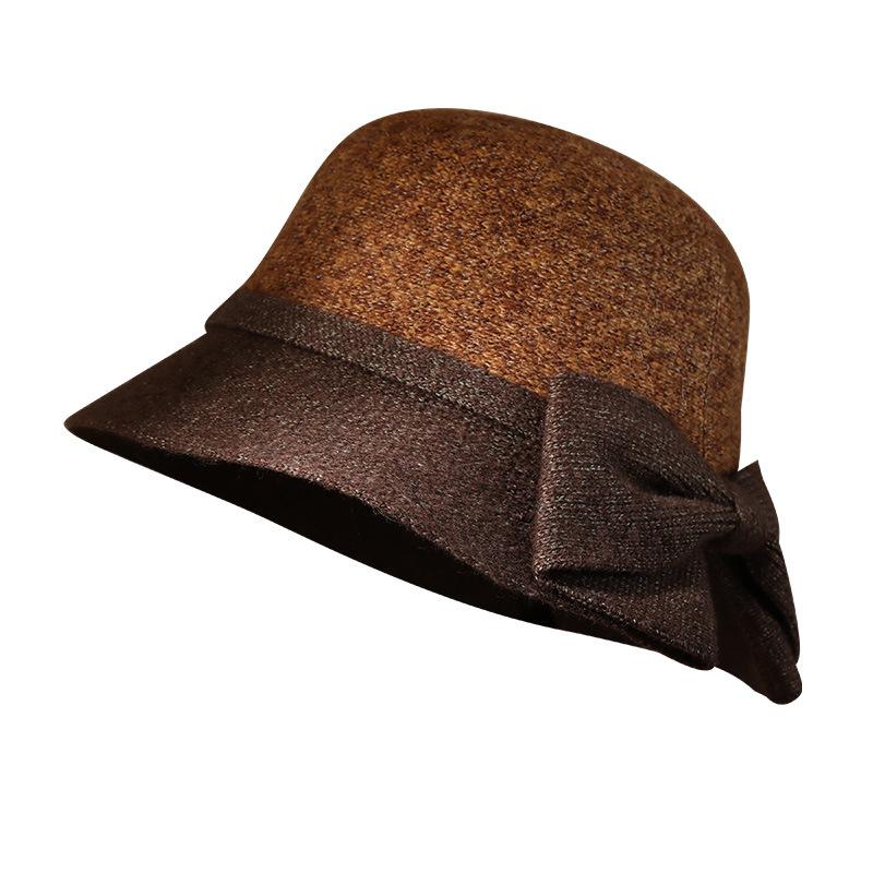 Middle and Old Ladies Hat Outdoor Warm Knitted Wool Basin Hat Bow Fashion Bucket Hat Short Brim Top Hat