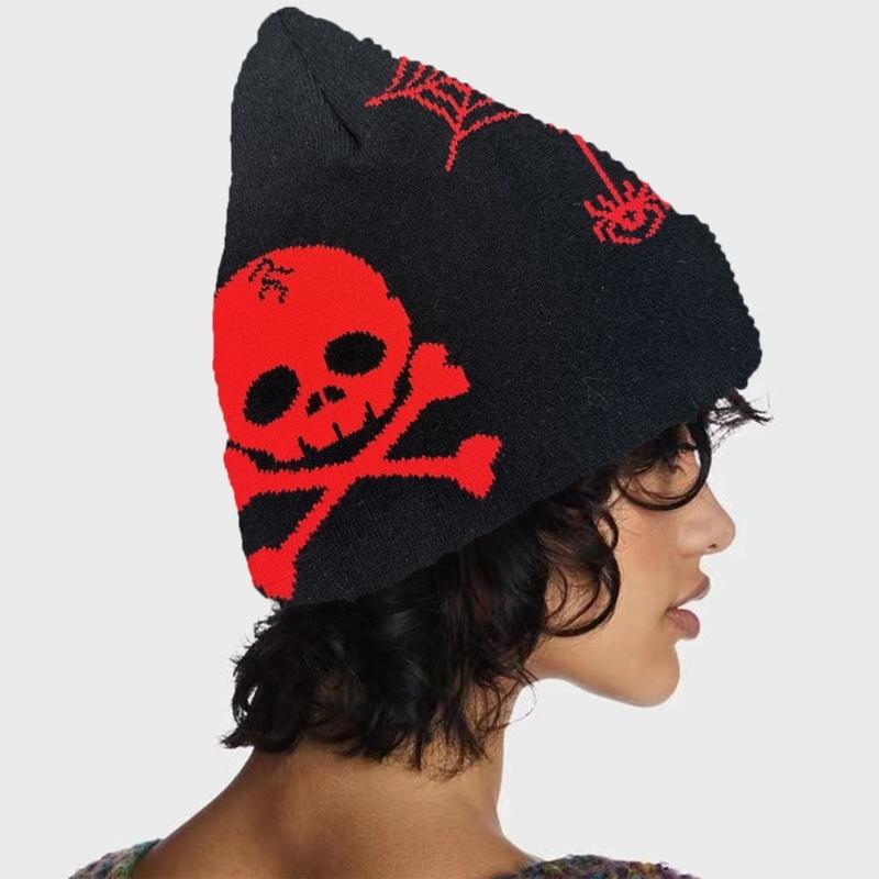 Jacquard Skull Pattern Handmade Elastic Hat Soft Winter Warmer Knitted Hat Cold Winter Presents for Students Teens