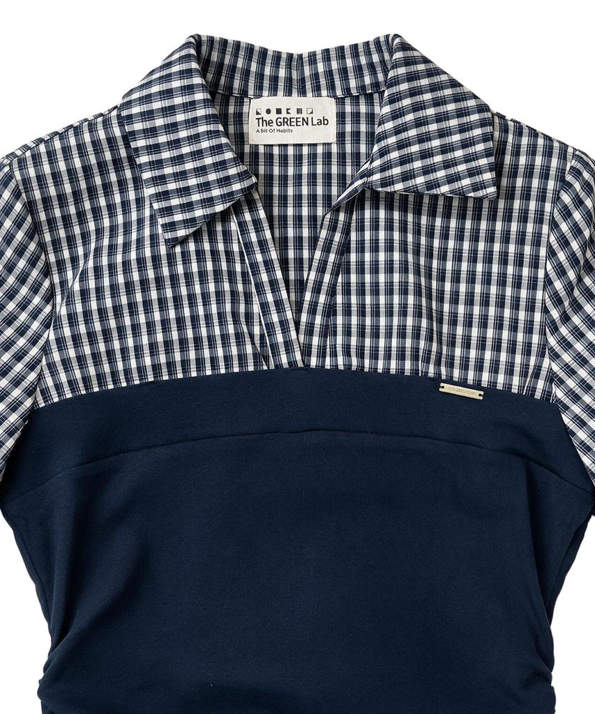 THE GREEN LAB Wrap-Up Check Shirt [Navy]