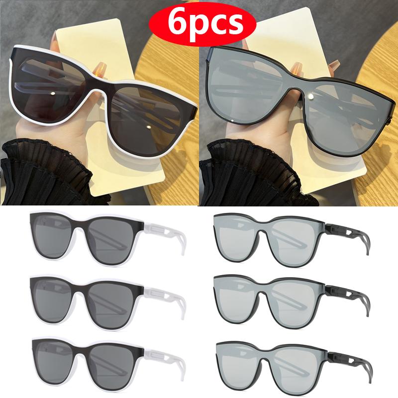 6pcs Fashion Brand Classic Rectangular Large Frame Sunglasses Women Designer Retro Sun Glasses INS Eyeglasses Men Unisex Shades