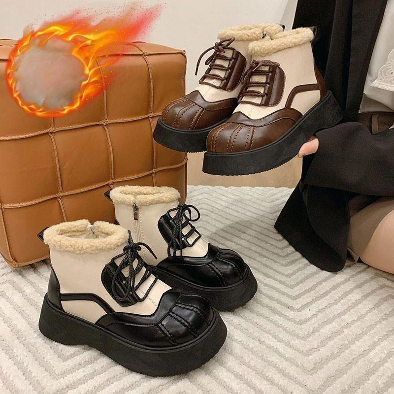 Women's Soft Sole Winter Warm Fur One Snow Boots Padded Lined Ankle Boots Anti-slip Hiking Casual Sports Cotton Boots Martin Boots