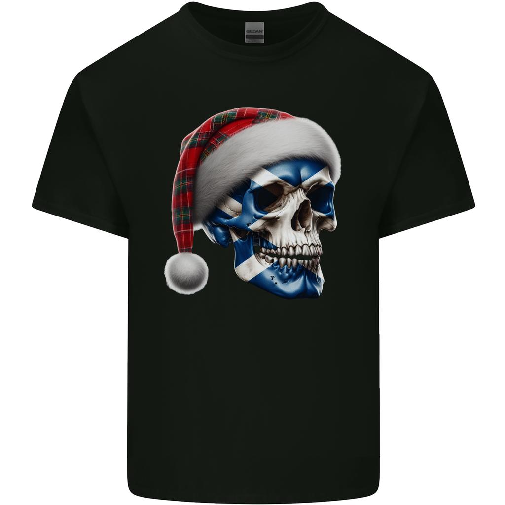 Scotland Christmas Skull Xmas Scottish Flag Biker Unisexs Light Cotton Tshirt