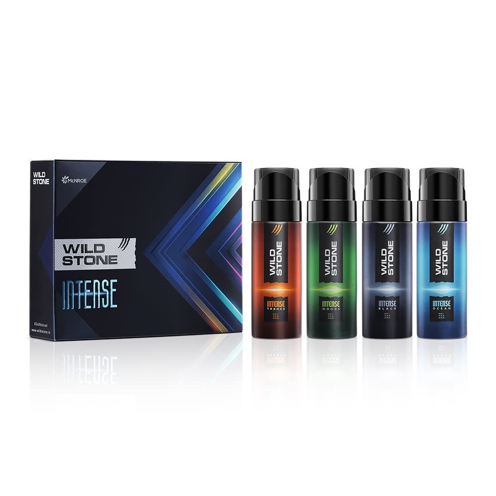 

Подарочный набор дорожного дезодоранта Wild Stone Intense No Gas Deodorant с мини-дезодорантами Black, Ocean, Trance и Woods, 4 шт. (по 40 мл каждый)|Подарок для мужчин|