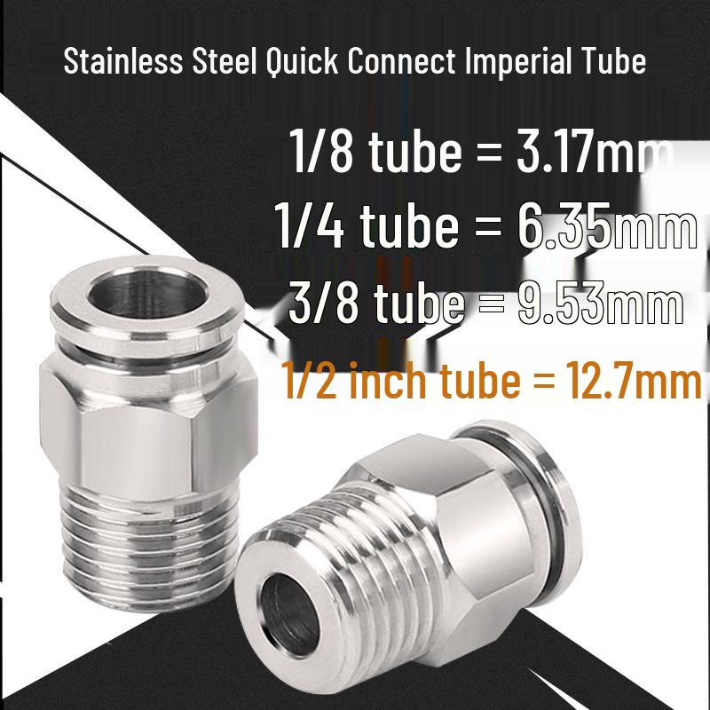 304 Stainless Steel Pneumatic Quick Connect 1/4-Inch Tube Fitting with 6.35mm 316 US NPT Thread Air Nozzle PC
