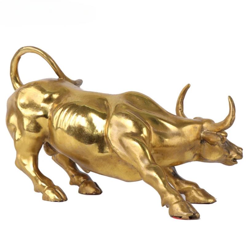 Wall Street Copper Bull Statue – Golden Charging Bull Figurine for Home & Office Decor, Luck and Success Gift