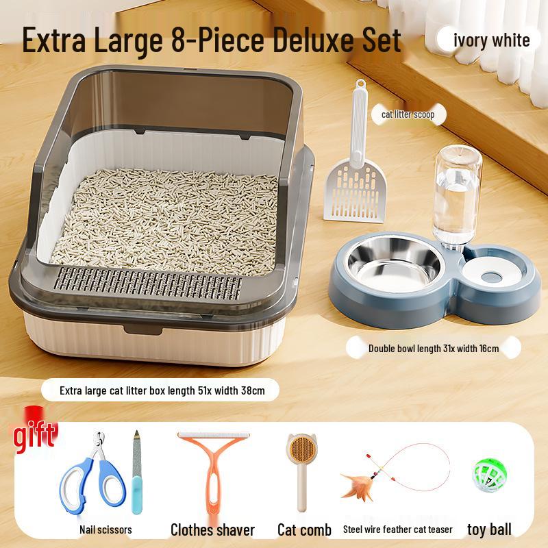Extra Large Anti-Splash Cat Litter Box: Semi-Enclosed Tray for Large Cats and Kittens