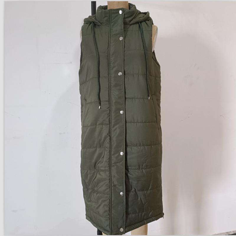Order Two Size Up,Sleeveless Winter Jacket Women Midi Coats Down Vest Keep Warm Elegant Black Hooded Street Hipster Lady Cotton Overcoat
