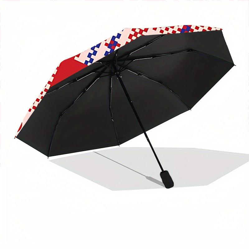 1pc Floral Checkered Automatic Folding Umbrella, 8-Rib Sturdy Canopy, Portable Travel Umbrella for Outdoor Use