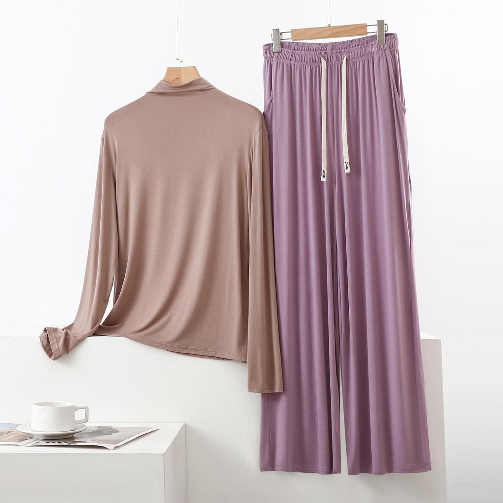 Damen Hochhals Langarm Pyjama-Set mit Schulterschutz - Weich, Glatt, Große Größen Sommer Nachtwäsche