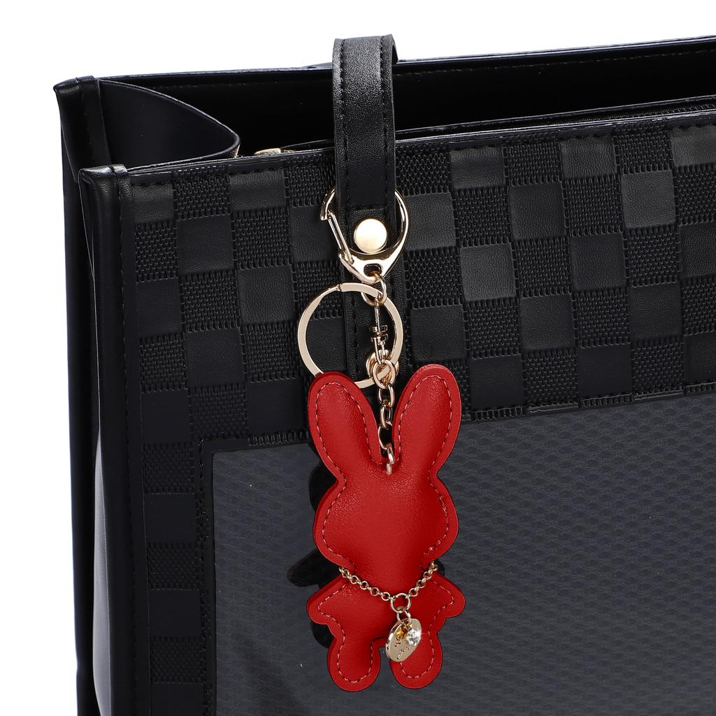 Tonecraft Rabbit Keychain Simple Orthodox Bag Charm, Popular, Stylish, Cute, Rabbit, PU Leather, Squishy, red