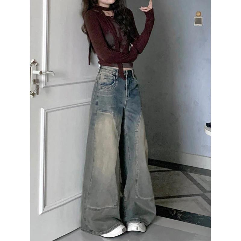 Retro High-Waist Wide-Leg Jeans - Slimming Floor-Length Straight Leg Pants for Petite Frames