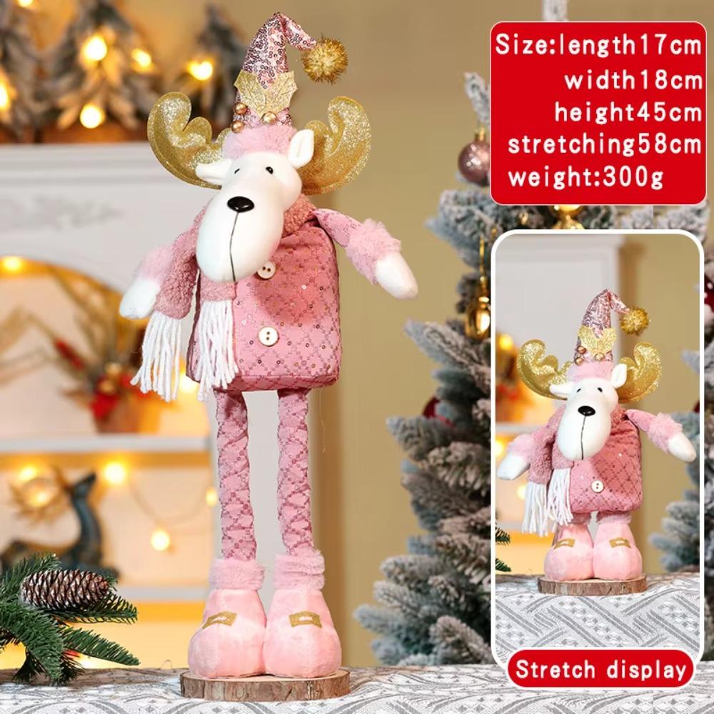 Pink Santa Claus Knitted Elk Doll Window Scene Christmas Decoration Xmas Ornament Telescopic Doll