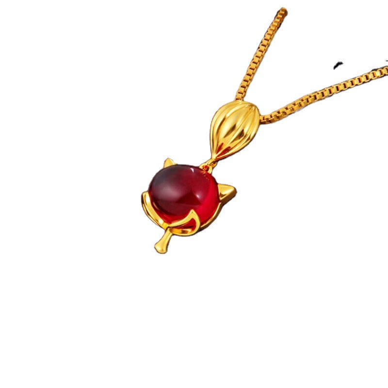 Gemstone Fox Copper Gold-Plated Jewelry Set: Includes Imitation Gold Bracelet, Necklace, and Ring for Women - Versatile Accessory Collection