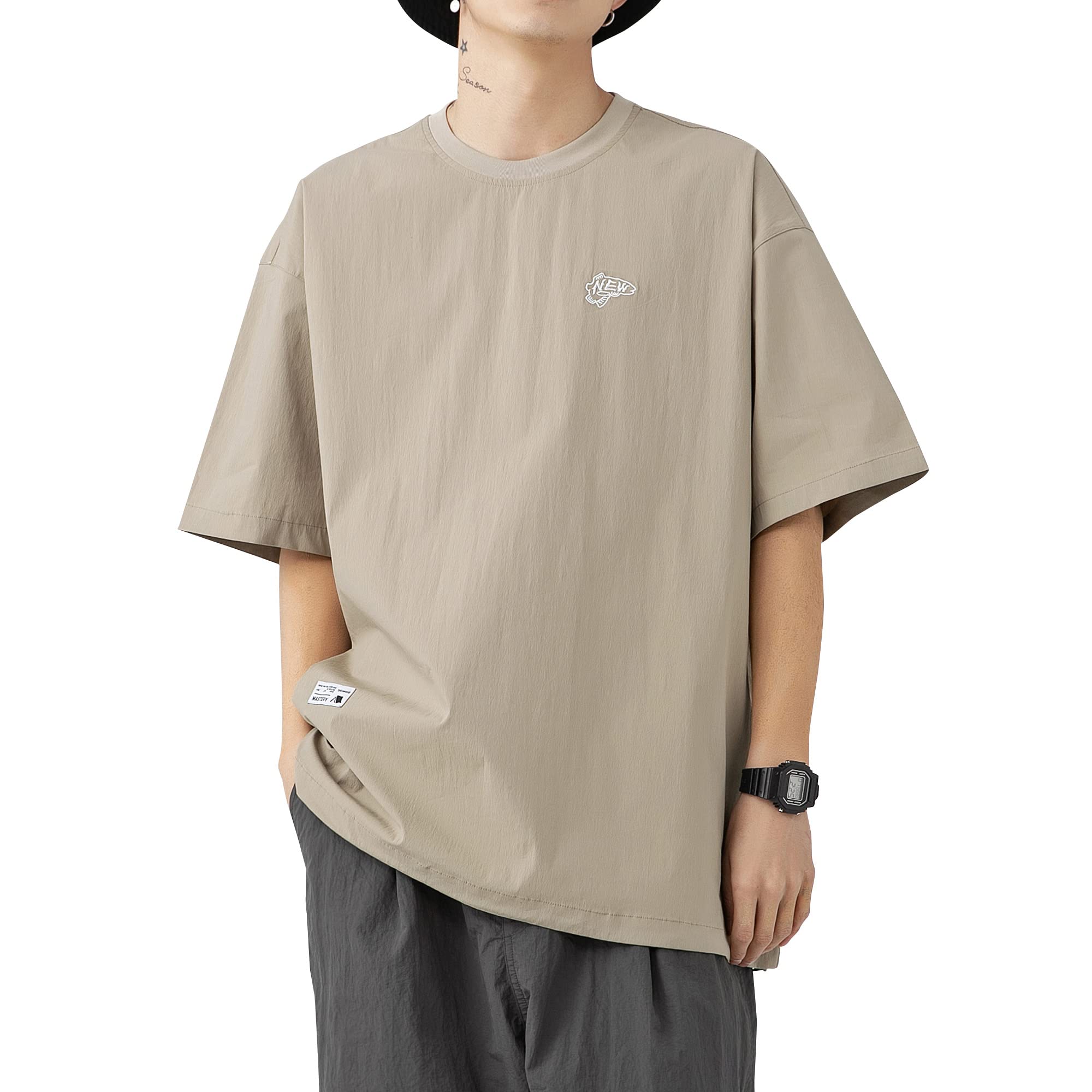 

Летняя одежда с коротким рукавом, вышитая водой и горами, прохладная, для улицы, на каждый день, L [Easykode] мужская, футболка, водоотталкивающая, ветрозащитная, эластичная,