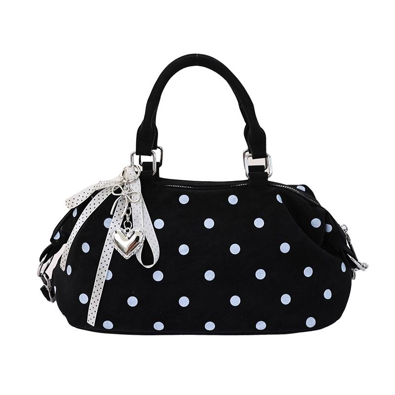 

Fashion Creative Polka Dot Solid Color PU Youth Shoulder Bags High Quality Super Cool Sewing Thread Crossbody Bags for Women чёрный