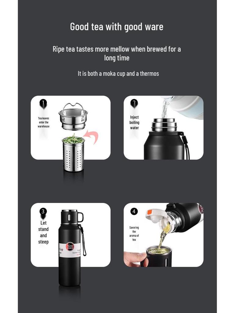 Premium 316 Stainless Steel Insulated Travel Tea Cup with Large Capacity and Water Separation