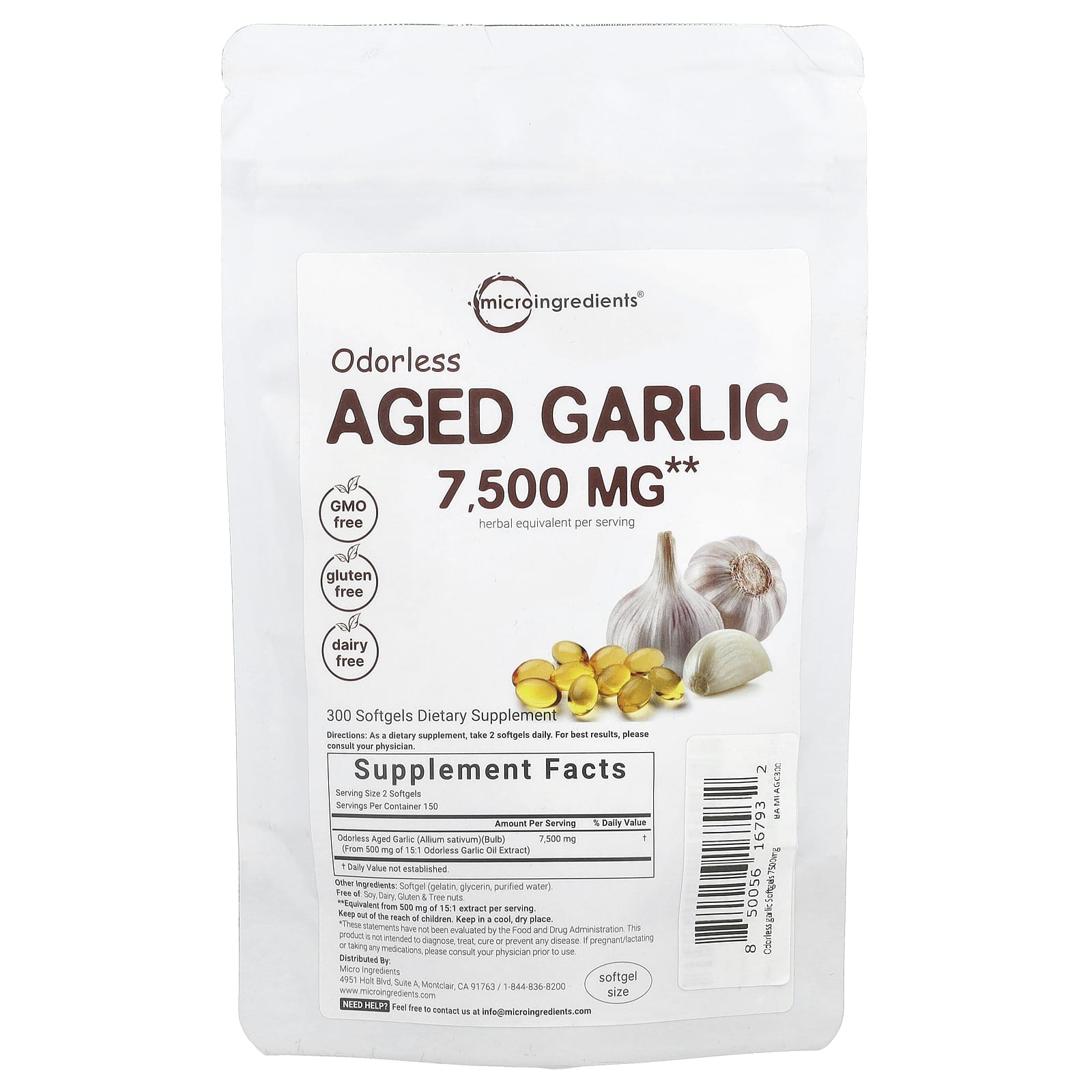 

Aged Garlic, Unflavored, 7,500Mg, 300 Softgels (3,750Mg per softgel)
