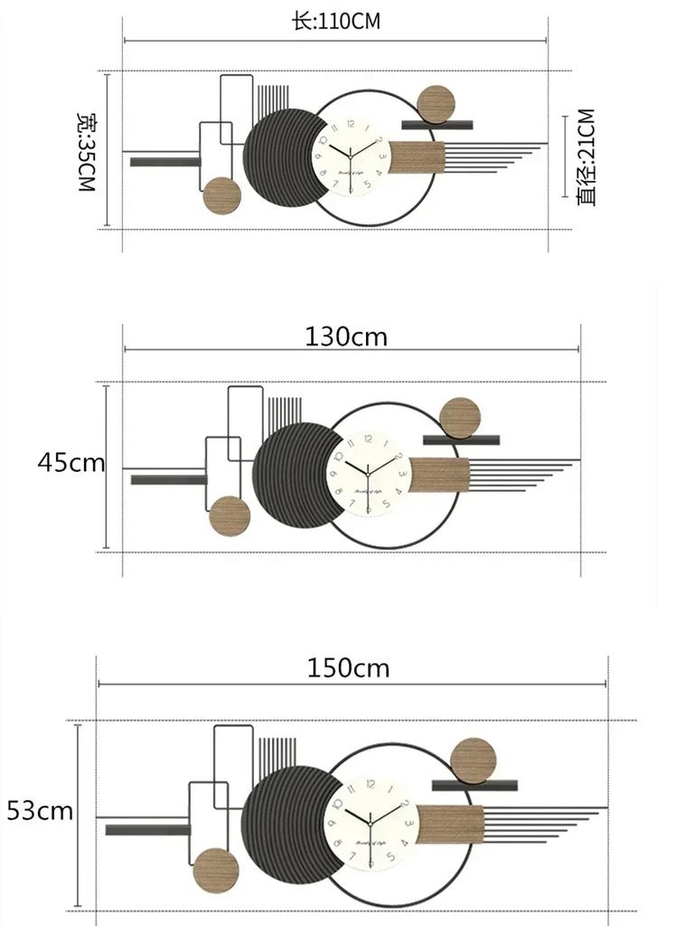 Large Size Metal Ironwork Wall Clocks Home Furnishings Living Room Restaurant Background Decorate Modern Black Stripe Wall Watch