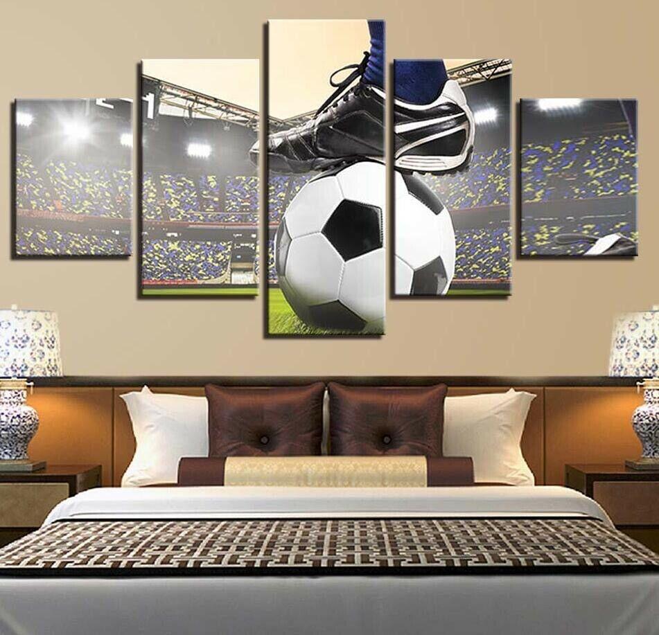 Football Soccer Sports 5 Panel Canvas Picture Print Wall Art Canvas Painting Wall Decor for Living Room Poster No Framed