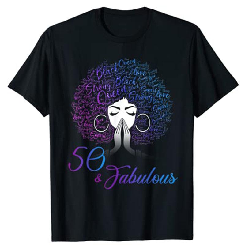 50 Fabulous Afro Hair Black Women 50th Birthday Gifts TShirt 50 Years Old Tee Shirt Short Sleeve Clothes Women Fashion Tops