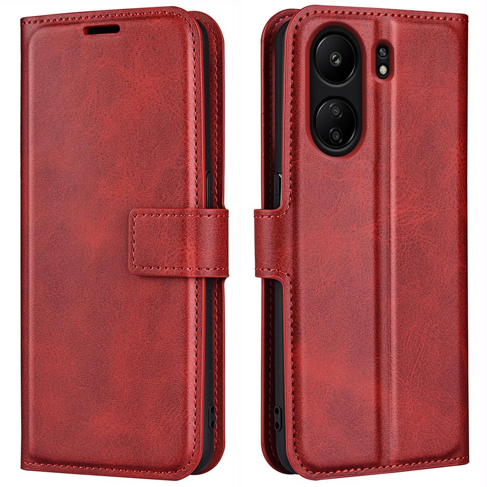 

For Xiaomi Redmi 13C 4G/Poco C65 4G Case Calf Texture PU Leather+TPU Smart Phone Guard Cover Red