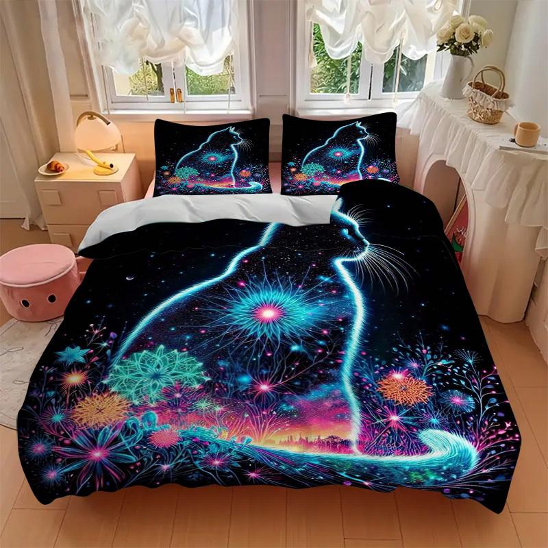 3pcs Anime Cat Bedding Set - Includes One Quilt Cover and Two Pillowcases (No Core) - Festival Gift, Home Decor, Bedroom and Guest Room Deco