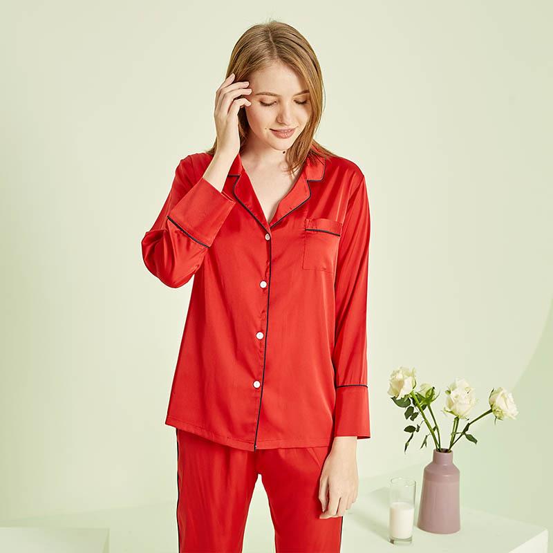 Long-sleeved Satin Cardigan Trousers Pajamas Loose Casual Home Wear Pajamas Women Solid Color Pajamas