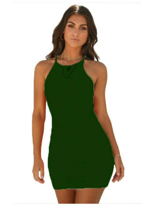 European and American Summer Sleeveless Solid Color Women's Dress