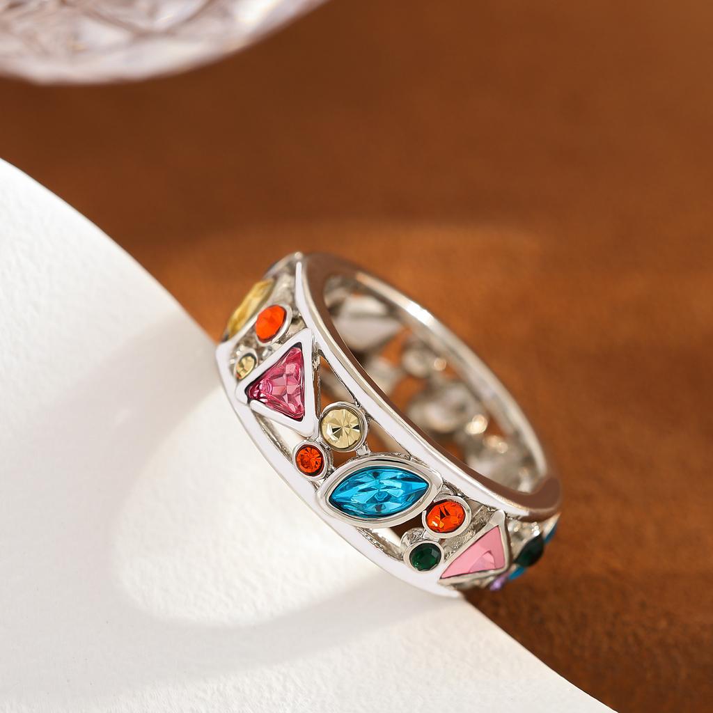 Longrui Fashion Geometric Pattern Hollow Multicolor Ring for Women European and American