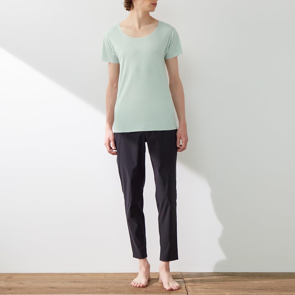 Gunze ADVANCEL Short Sleeve Crew Neck Inner Rose Size L Men's Top, Gray,