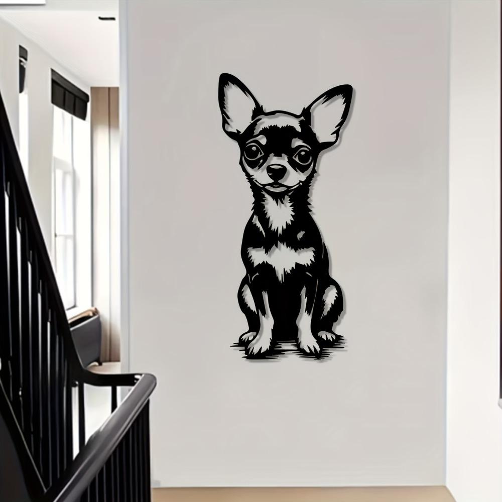1pc Cute Chihuahua Metal Wall Art, Adorable Dog Statue Mural, Durable Decor for Home Walls Garden Fence, Christmas Easter Gift for Pet Lover
