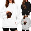 Damenmode Lässiges Flanell-Sweatshirt-Oberteil mit hohem Kragen und langen Ärmeln mit Haustier-Tasche