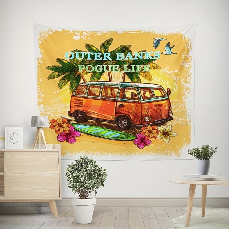 VIKAMA Vintage Dutch Bangs Fogue Life Tapestry Orange Hippie Van Wall Hanging for Bedroom Dorm Living Room Decor